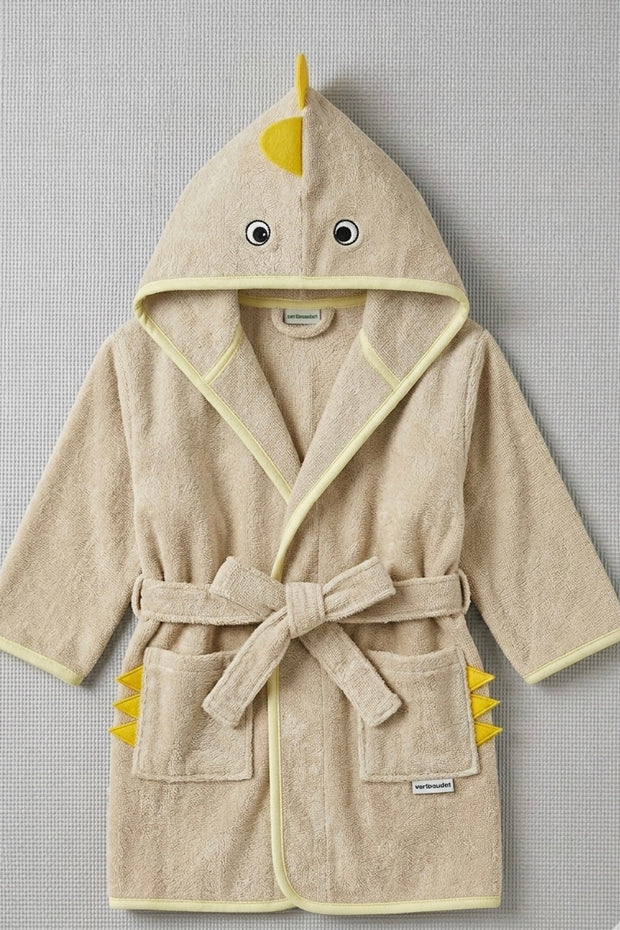 Yellow dino Kids Bathrobe – Soft & Cozy | For Kids Aged 4-8 Years