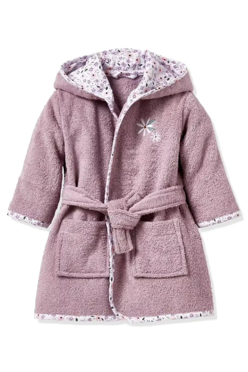Flowers Hooded Kids Bathrobe – Lilac (Ages 1 to 3 Years)