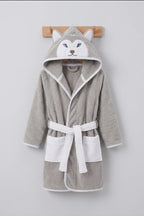 Wolf Hooded Kids Bathrobe – velvet gray (Ages 4, 6, & 8)
