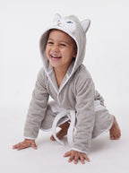 Wolf Hooded Kids Bathrobe – velvet gray (Ages 4, 6, & 8)