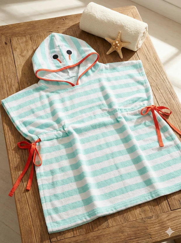 Premium Cotton Kids Hooded Poncho Towel – Soft & Absorbent Bath/Beach Towel (Ages 5-7 Years)