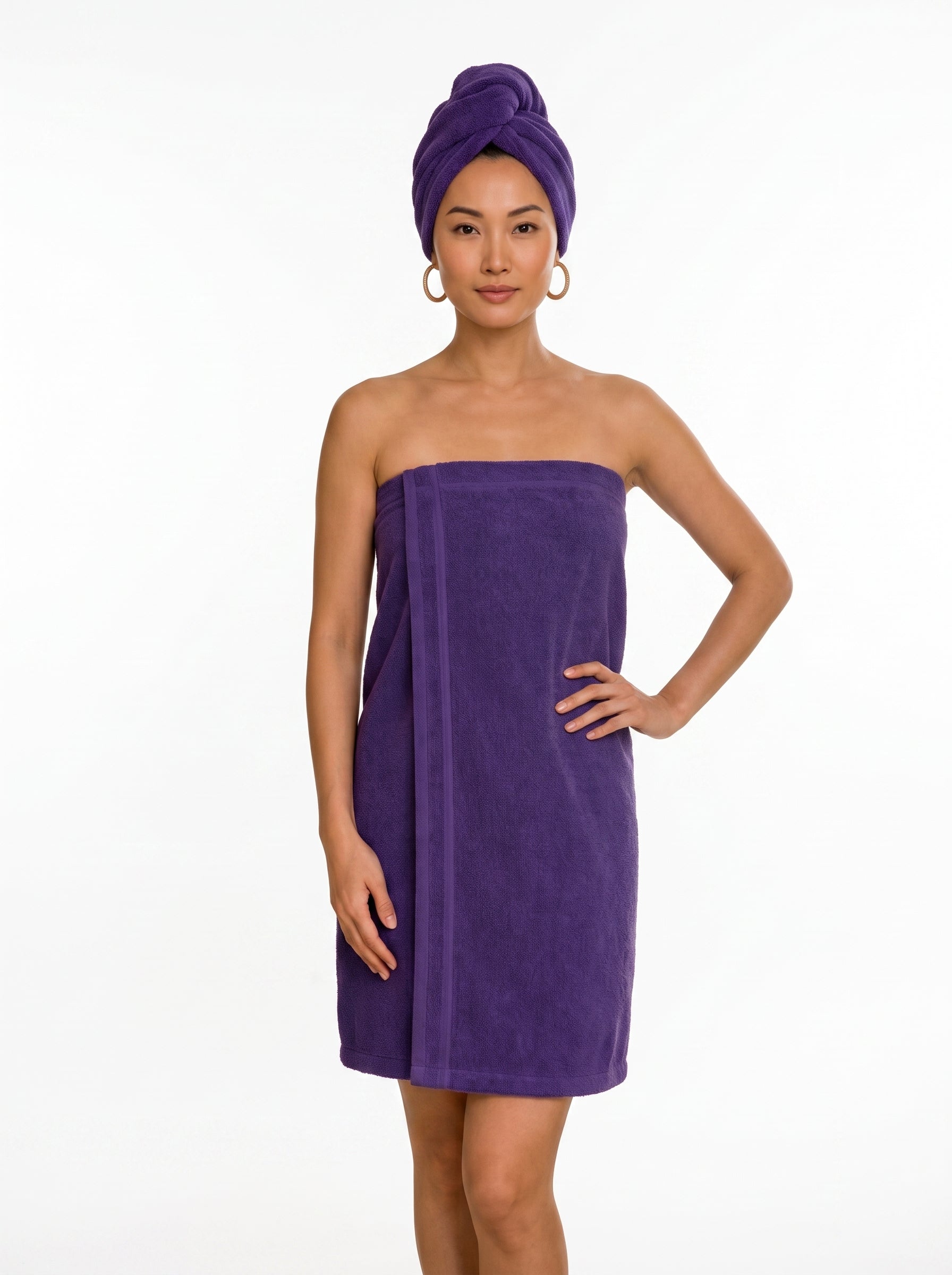 Women's Shower Wrap & Hair Turban Set – 100% Terry Cotton Bath Wrap, Pack of 2