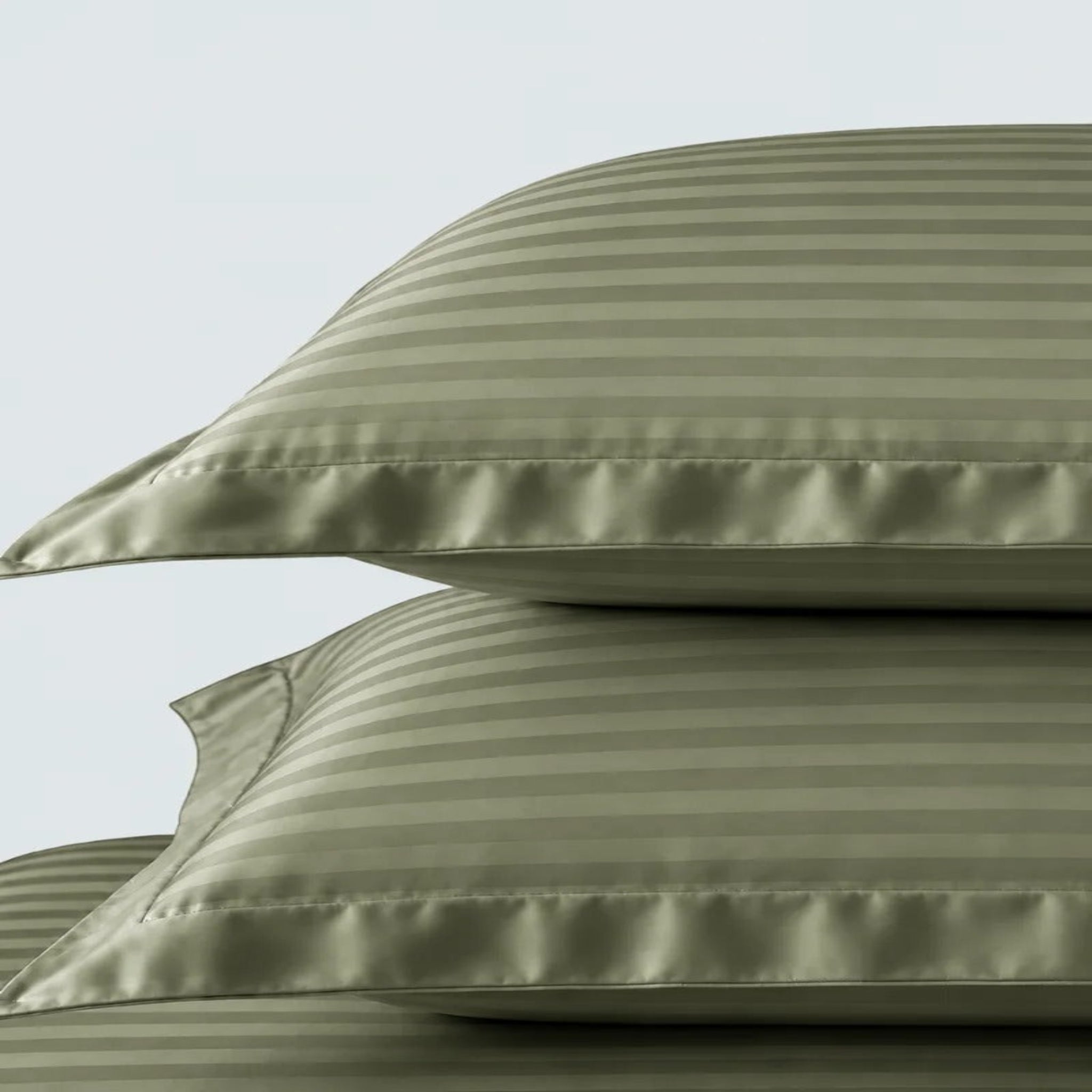 Sage Green Stripe Fitted Bedsheet – Soft Cotton King Size Bed Sheet