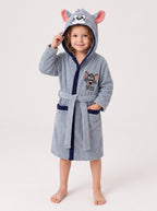 Tom Hooded Kids Bathrobe – Light Grey & Navy Blue (Ages 4, 6, & 8)