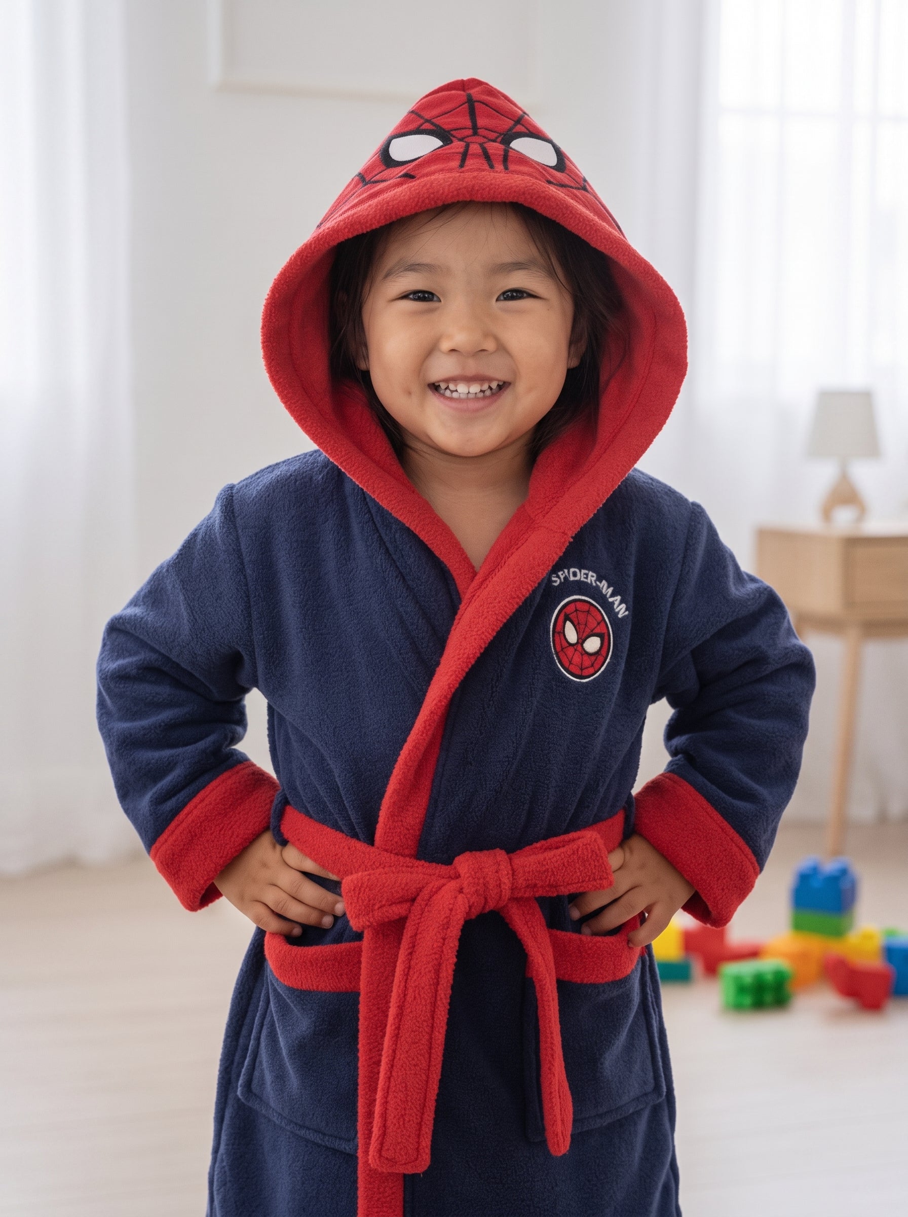 Kids Hooded Bathrobe – Crocodile Design | Soft Absorbent Robe for Ages 4-8 (Navy/Green)