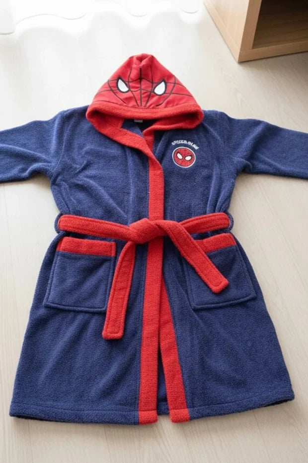 Kids Hooded Bathrobe – Crocodile Design | Soft Absorbent Robe for Ages 4-8 (Navy/Green)