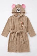 Jerry Hooded Kids Bathrobe – Beige & Pink (Ages 4, 6, & 8)