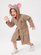 Jerry Hooded Kids Bathrobe – Beige & Pink (Ages 4, 6, & 8)