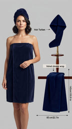 Velvet Shower Wrap with Hair Turban | For Ladies | Highly Absorbent | 4 Colors Available
