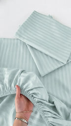Mint Green King Size Stripe Fitted Bedsheet Set – Micro Cotton | Soft & Breathable