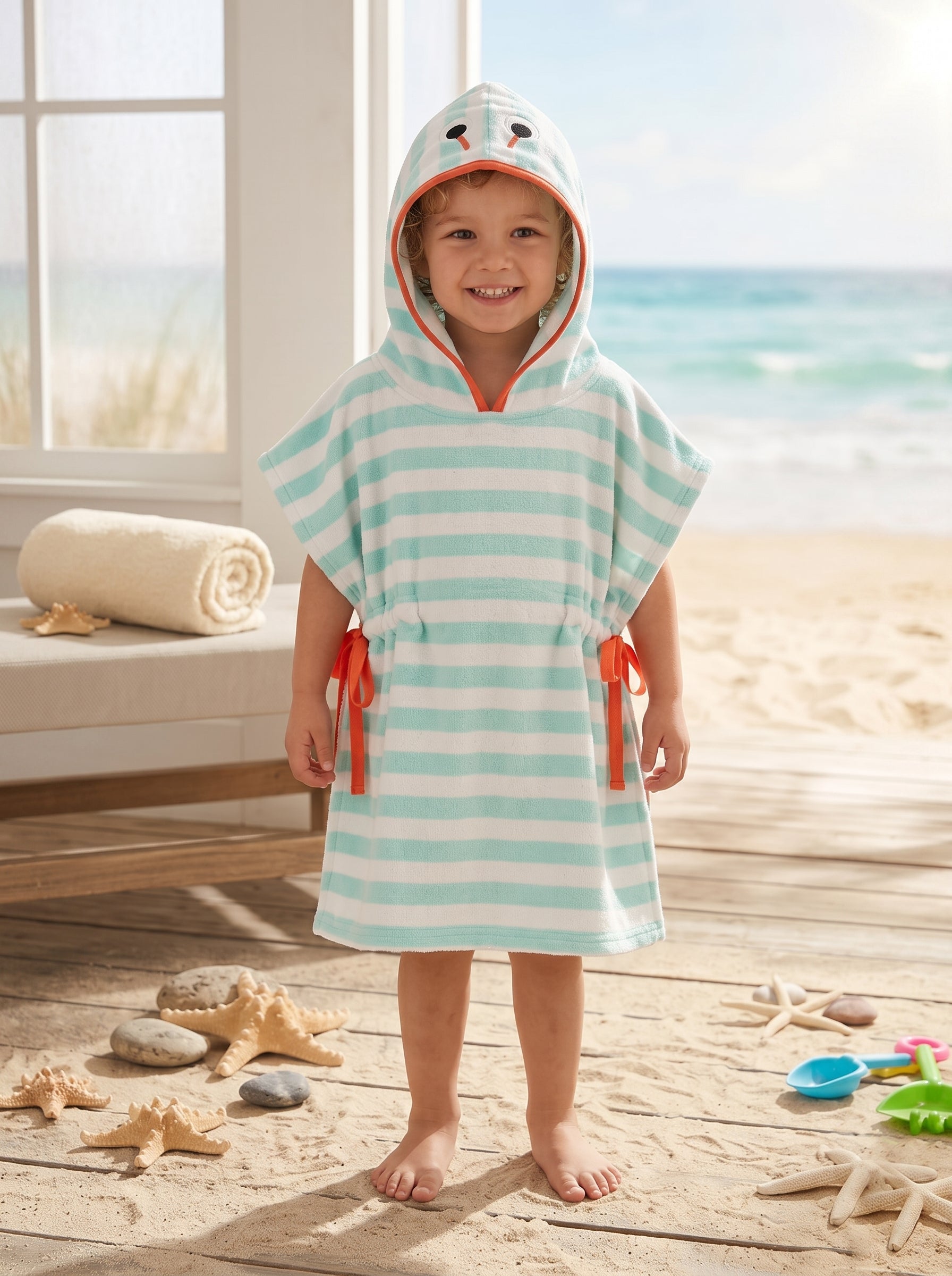 Premium Cotton Kids Hooded Poncho Towel – Soft & Absorbent Bath/Beach Towel (Ages 5-7 Years)