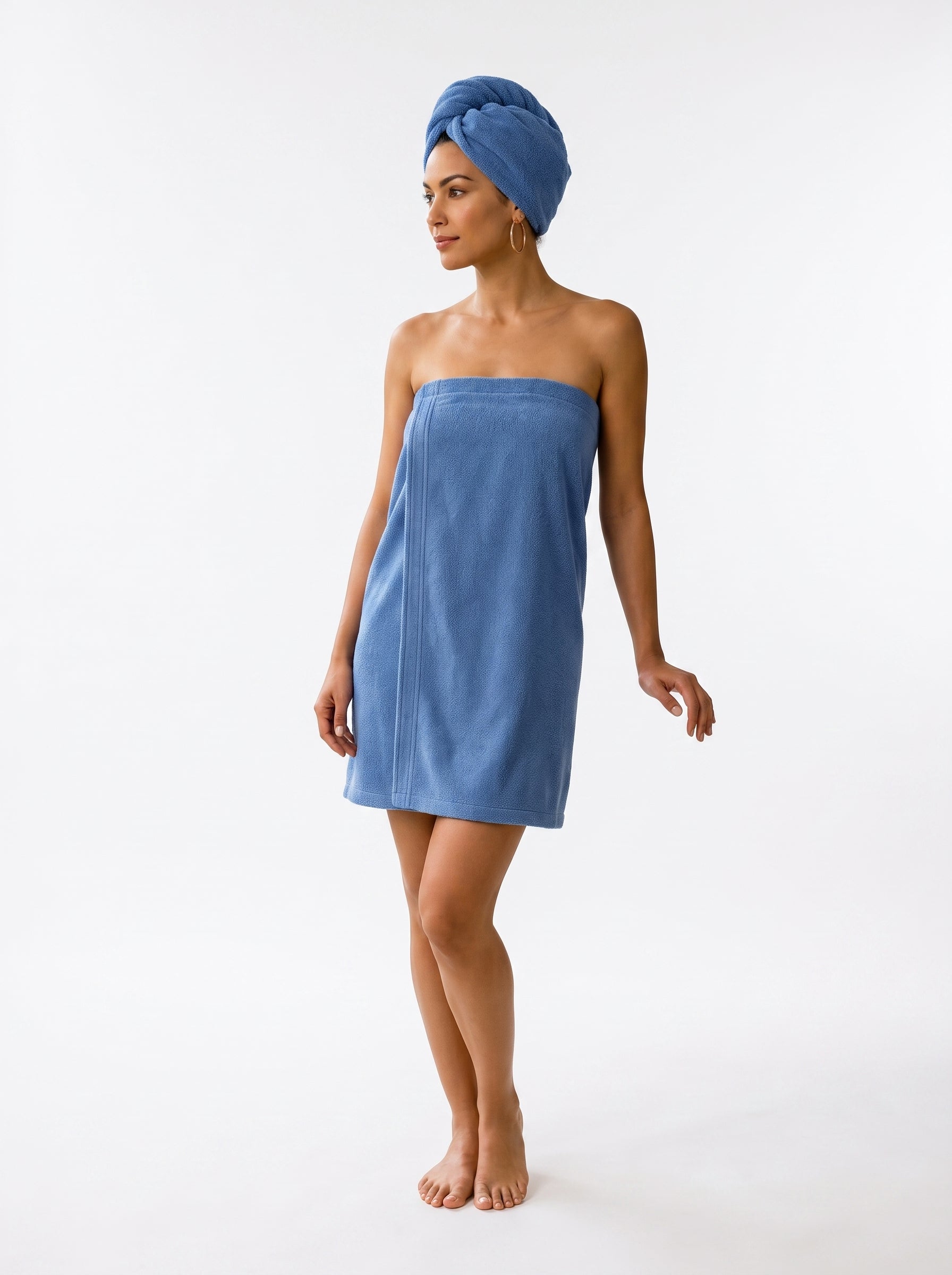 Women's Shower Wrap & Hair Turban Set – 100% Terry Cotton Bath Wrap, Pack of 2