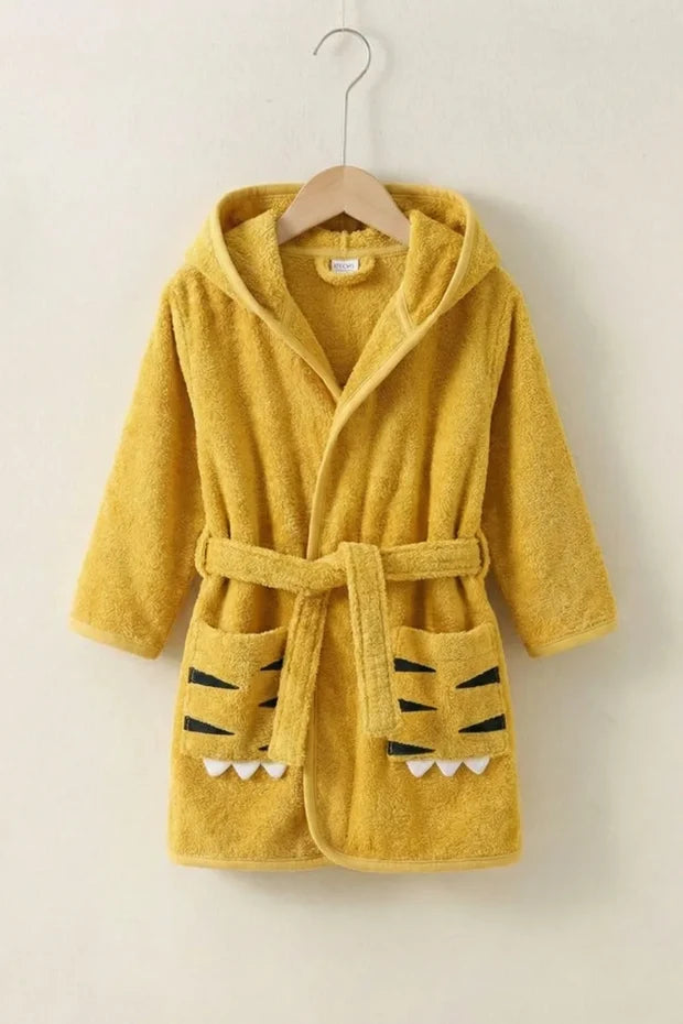 Tiger Hooded Kids Bathrobe – Yellow (Ages 2, 4, 6, & 8)