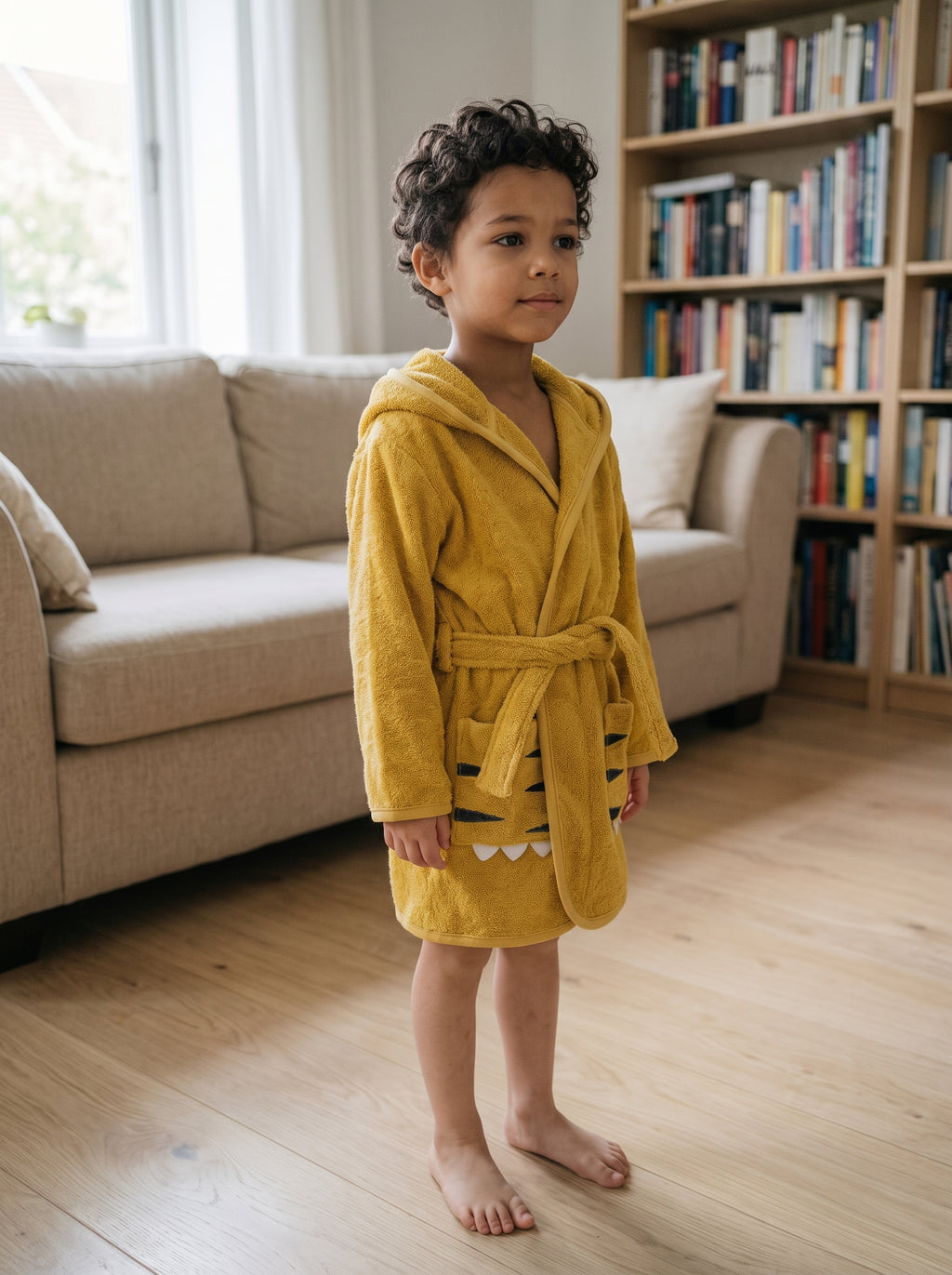 Tiger Hooded Kids Bathrobe – Yellow (Ages 2, 4, 6, & 8)
