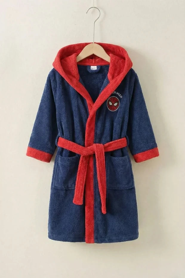 Kids Hooded Bathrobe – Crocodile Design | Soft Absorbent Robe for Ages 4-8 (Navy/Green)
