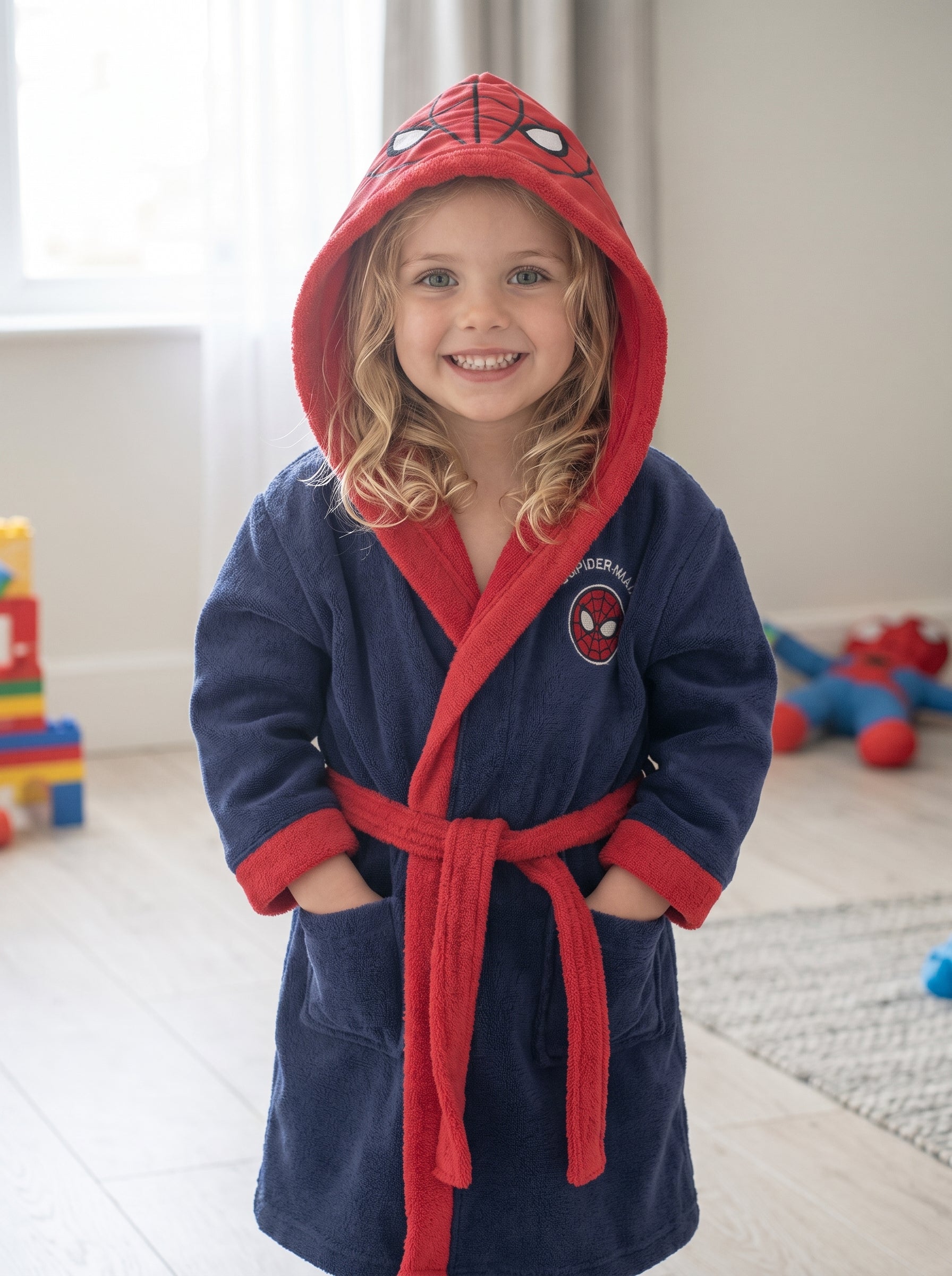 Kids Hooded Bathrobe – Crocodile Design | Soft Absorbent Robe for Ages 4-8 (Navy/Green)