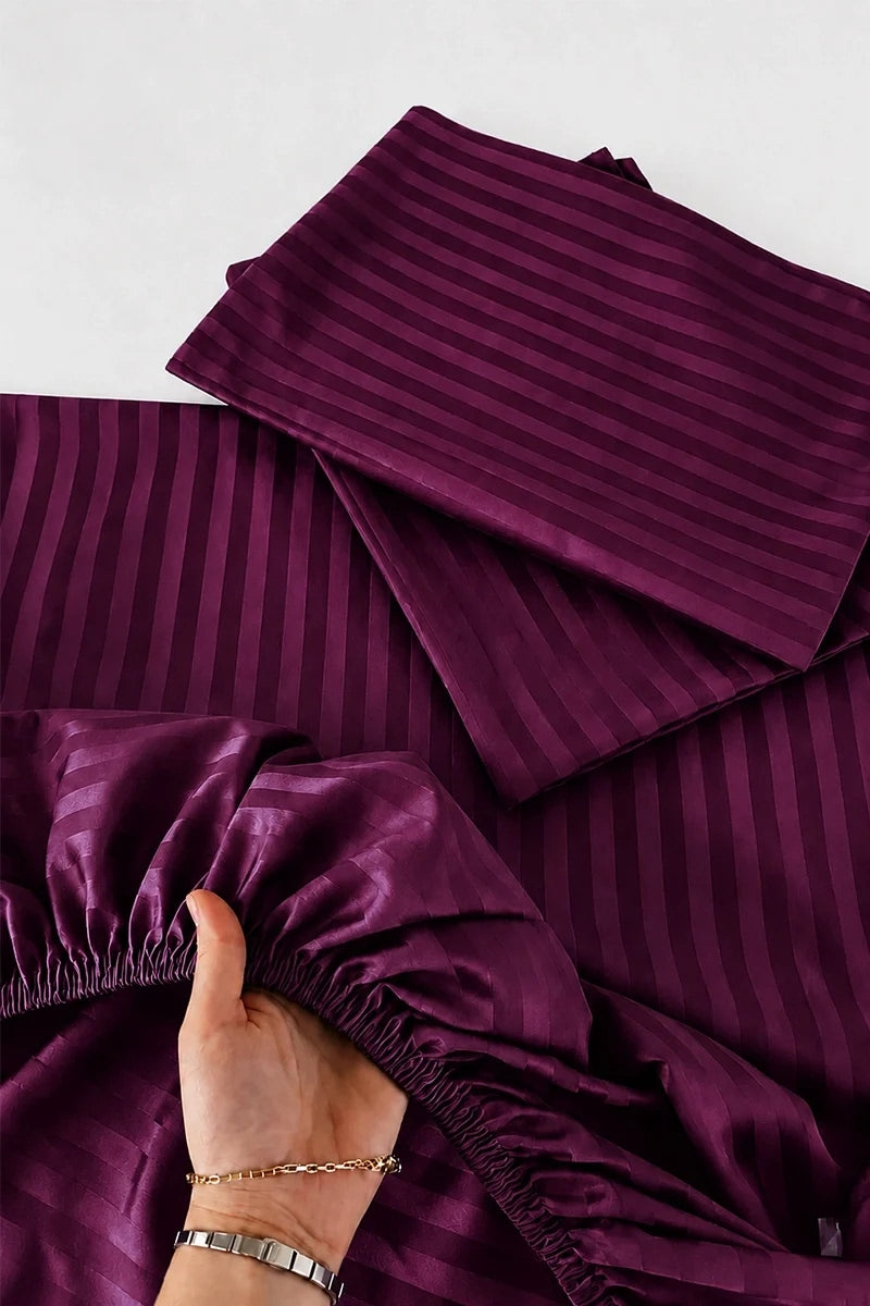 Royal Purple Stripe Fitted Bedsheet Set – King Size