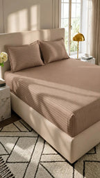 Camel Stripe Fitted Bedsheet – King Size Soft Micro Cotton Bed Sheet
