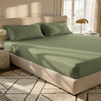 Sage Green Stripe Fitted Bedsheet – Soft Cotton King Size Bed Sheet