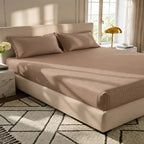 Camel Stripe Fitted Bedsheet – King Size Soft Micro Cotton Bed Sheet