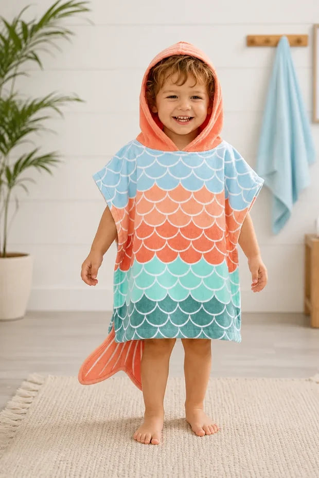 Beach & Surf Hooded Kids Poncho – Floral Biscus for 2-3 years