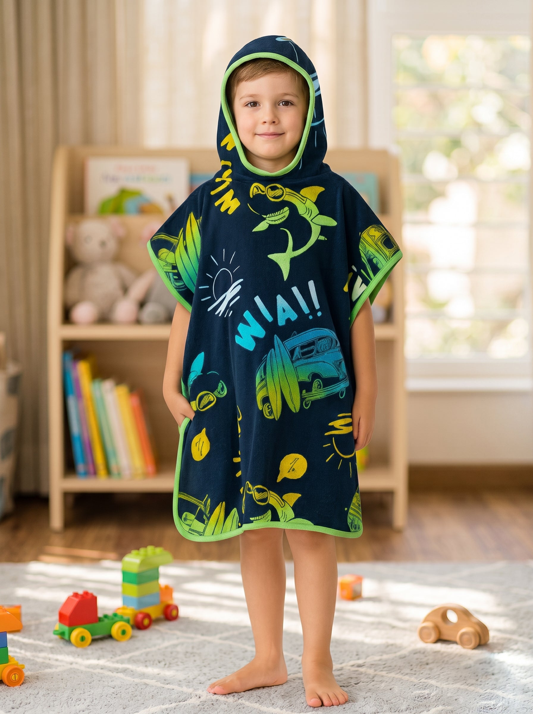 Premium Cotton Kids Hooded Poncho Towel – Soft & Absorbent Bath/Beach Towel (Ages 5-7 Years)