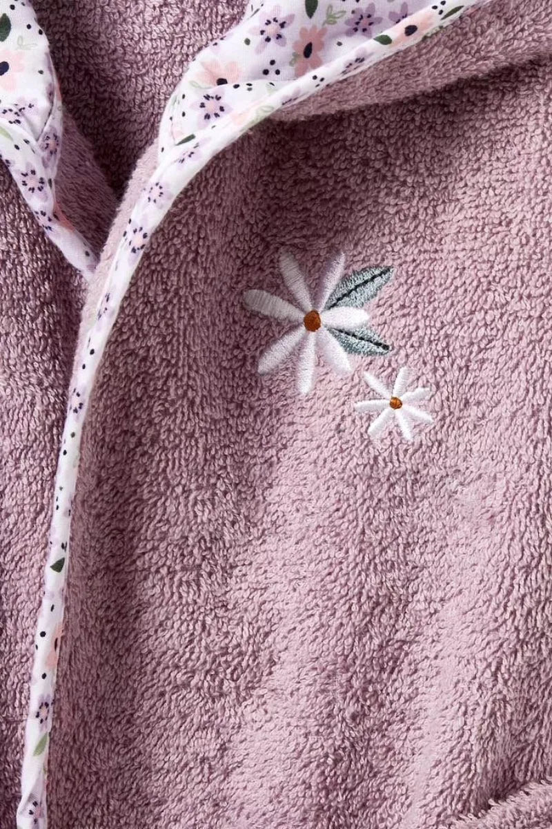 Flowers Hooded Kids Bathrobe – Lilac (Ages 1 to 3 Years)
