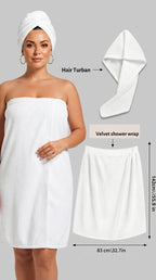 Velvet Shower Wrap with Hair Turban | For Ladies | Highly Absorbent | 4 Colors Available