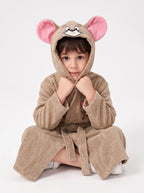 Jerry Hooded Kids Bathrobe – Beige & Pink (Ages 4, 6, & 8)