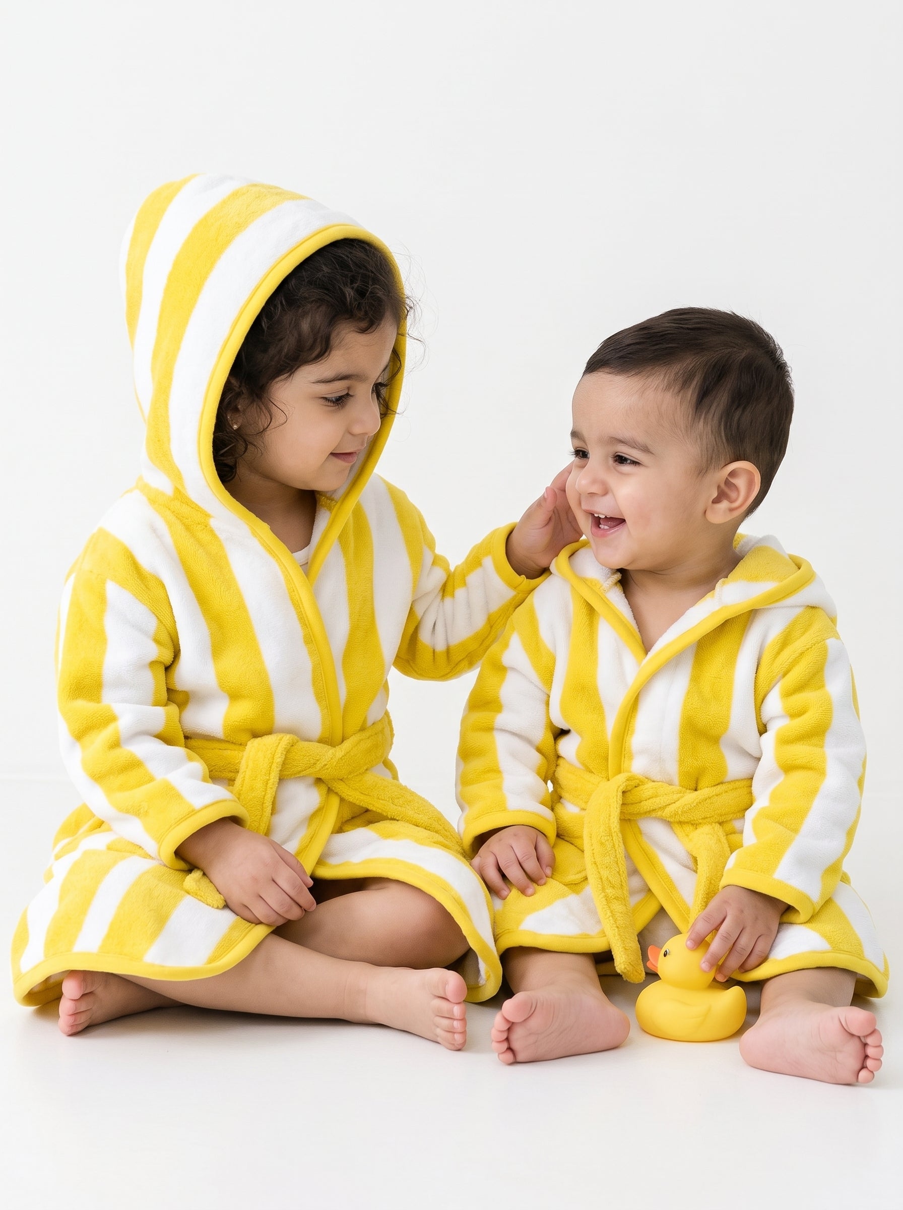 Yellow strip Hooded Kids Bathrobe – yellow (Ages 1 to3 Years)