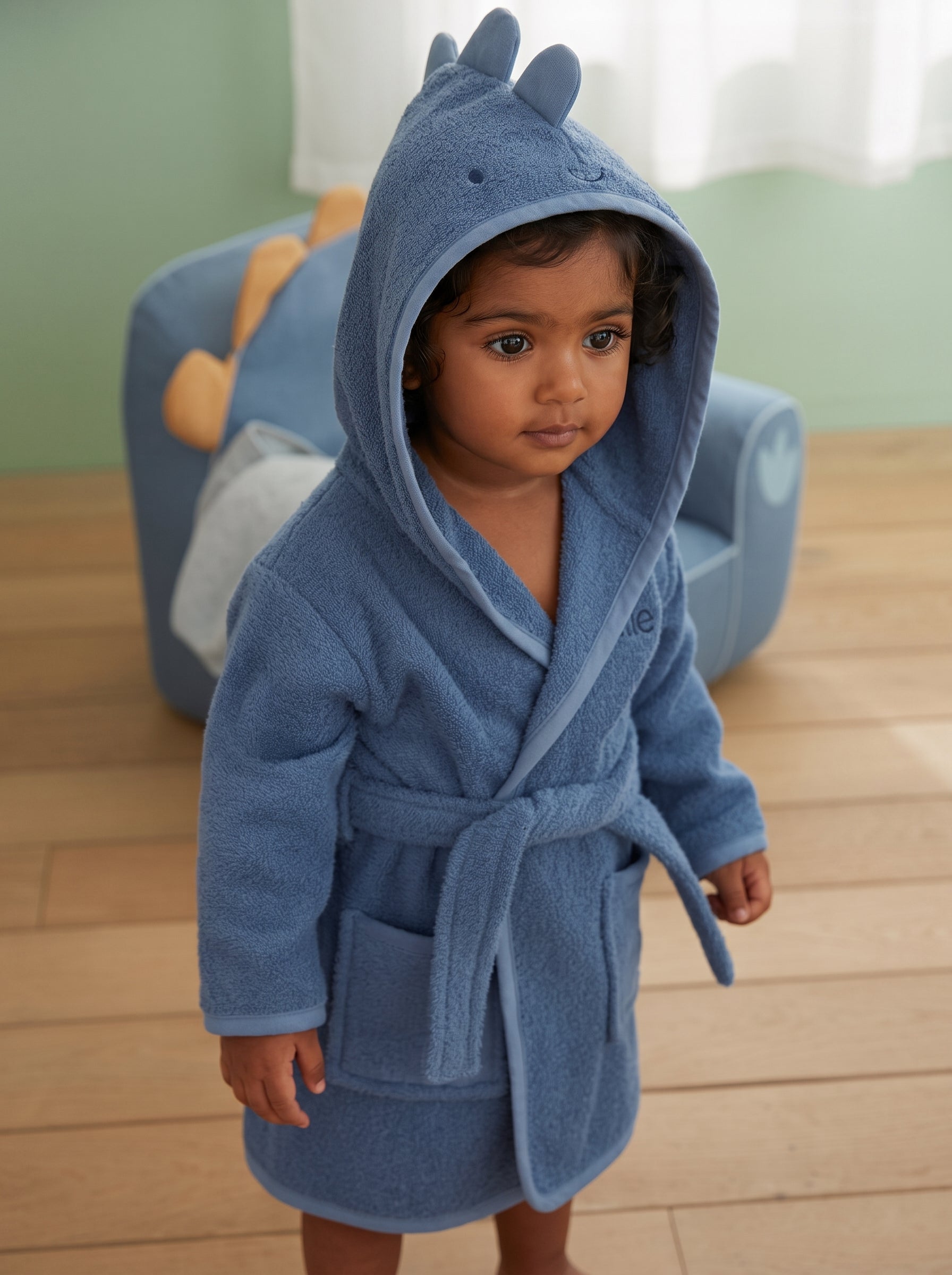 Whale Hooded Kids Bathrobe – blue (Aged 1 to 2 years)