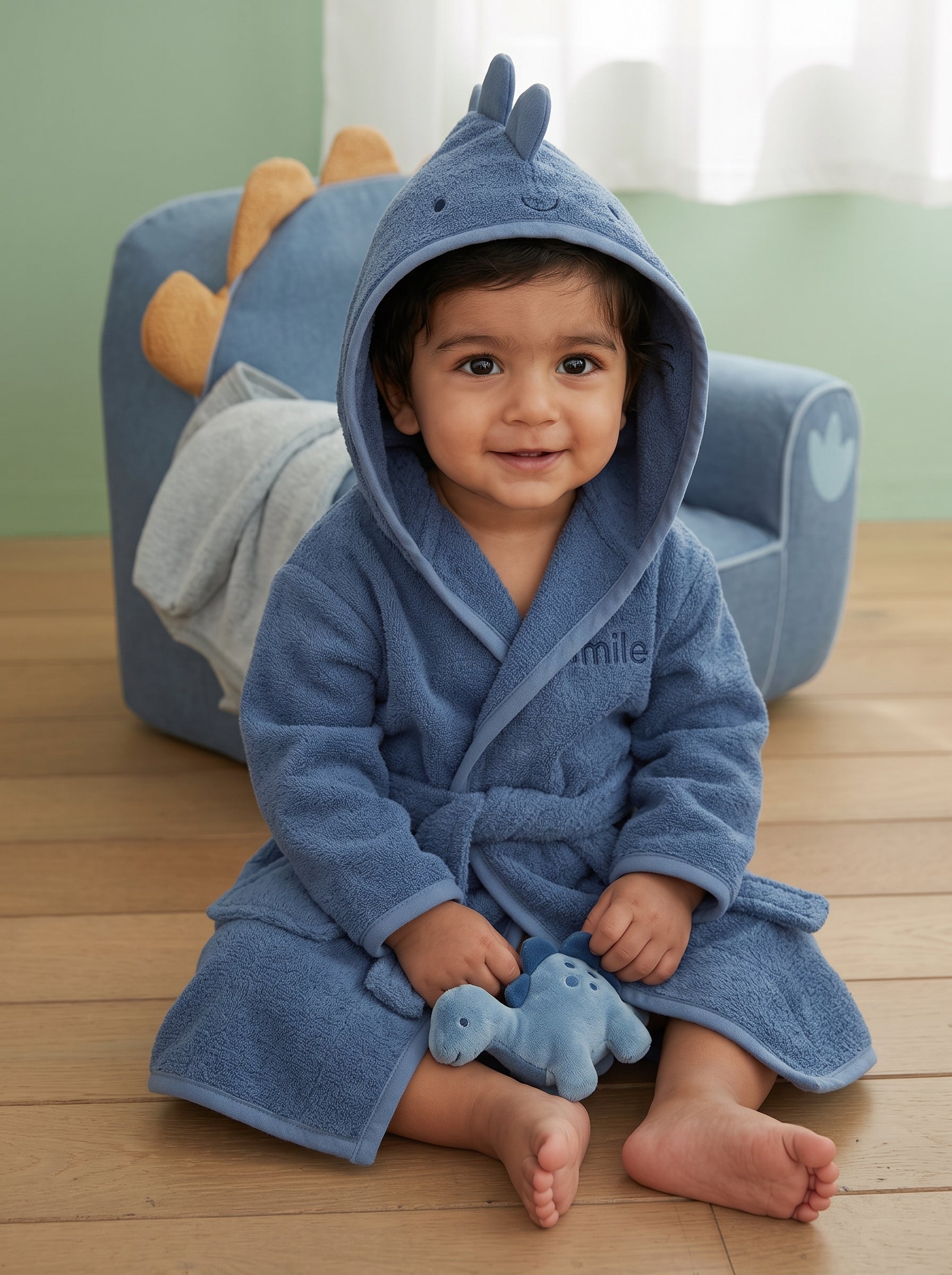 Whale Hooded Kids Bathrobe – blue (Aged 1 to 2 years)