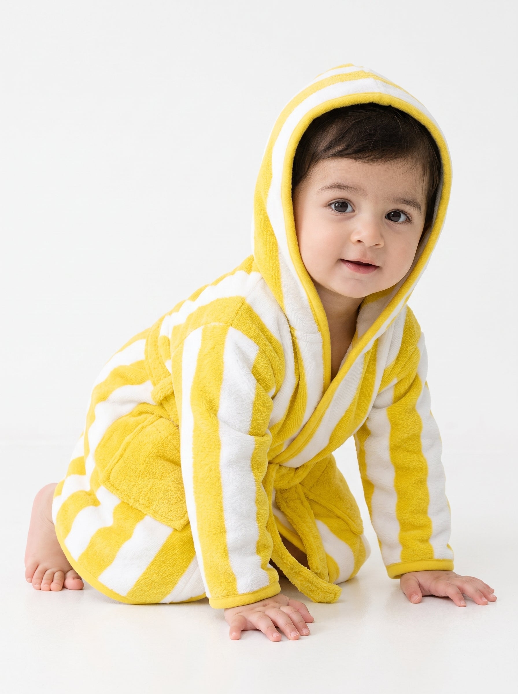 Yellow strip Hooded Kids Bathrobe – yellow (Ages 1 to3 Years)