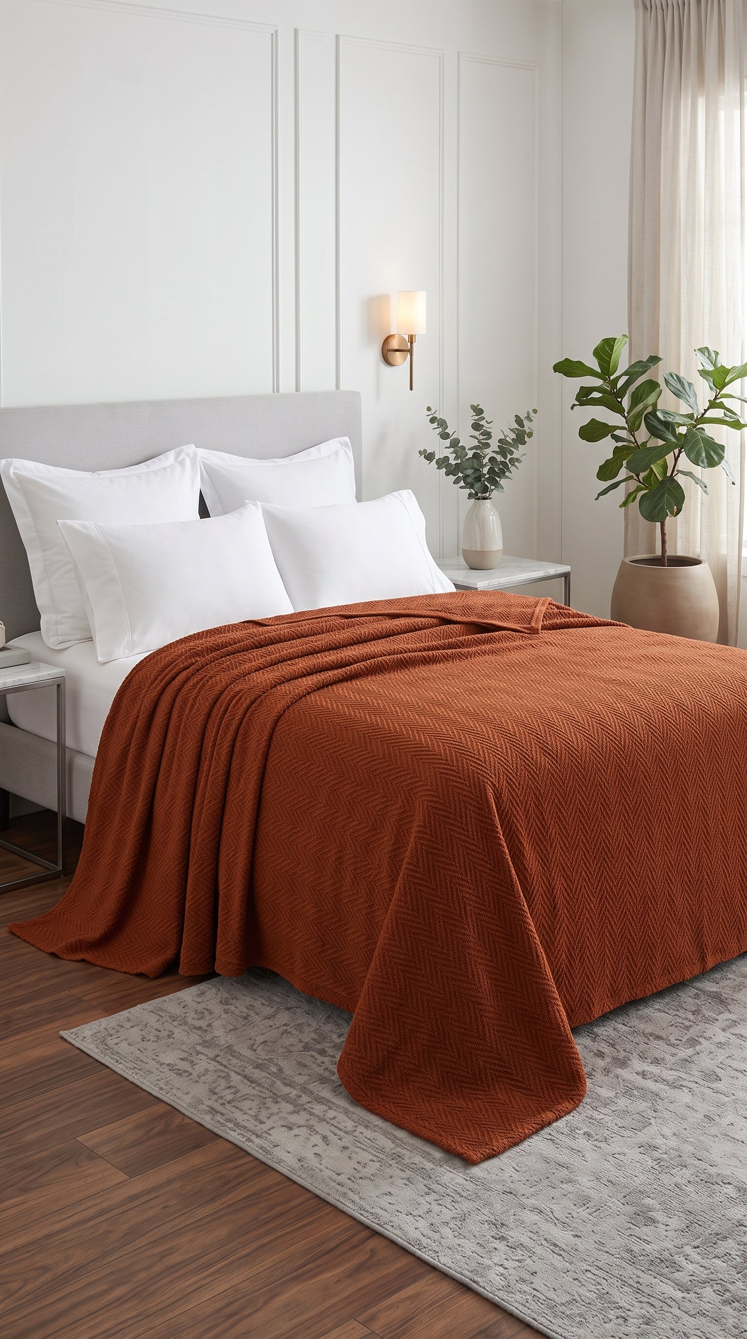 Zig-Zag Chevron Cotton Blanket – All-Season Bedding for Double Bed (210x240 cm)