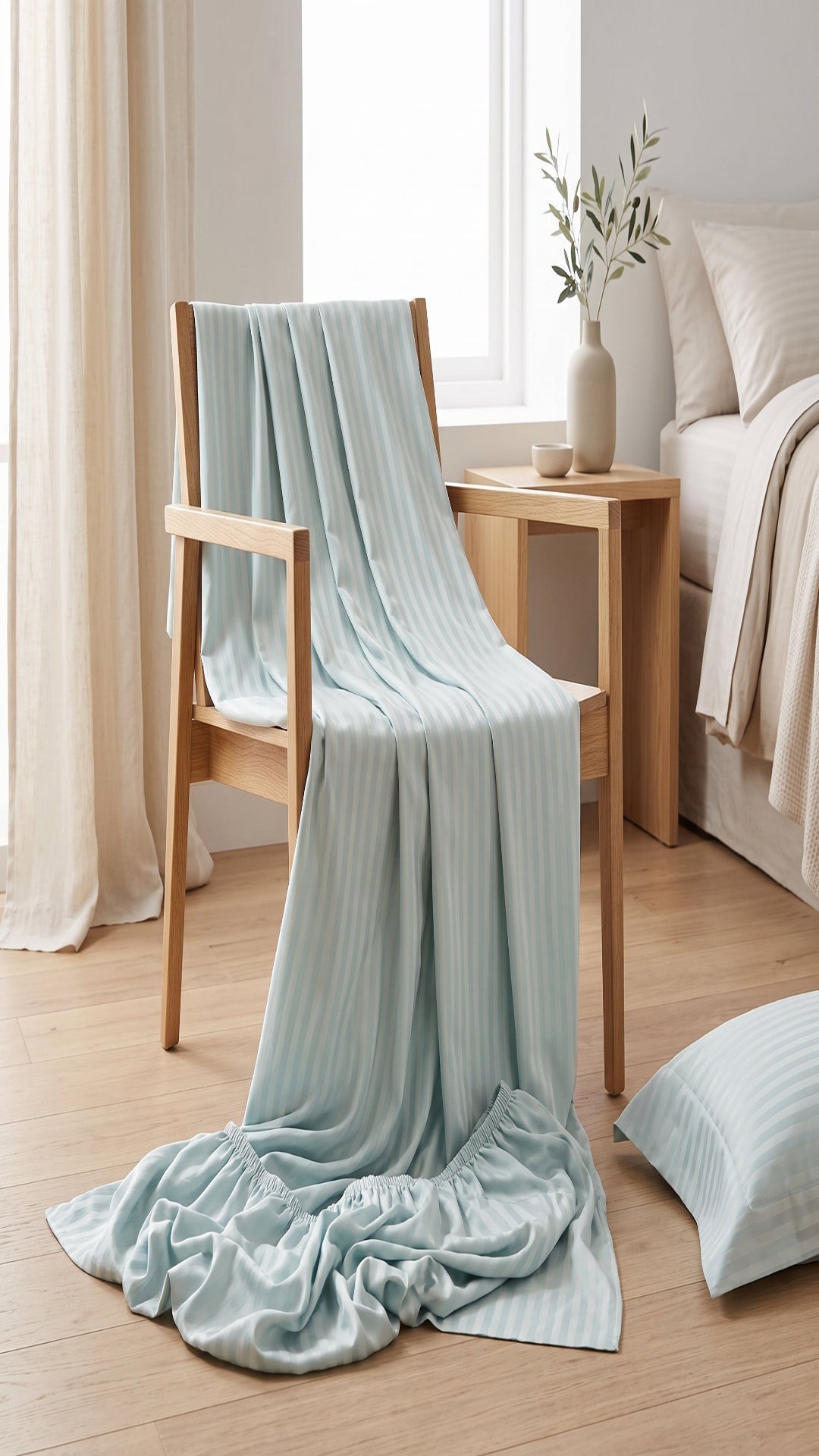 Mint Green King Size Stripe Fitted Bedsheet Set – Micro Cotton | Soft & Breathable