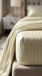 Ivory Stripe Fitted Bedsheet Set – King Size, Sateen Cotton