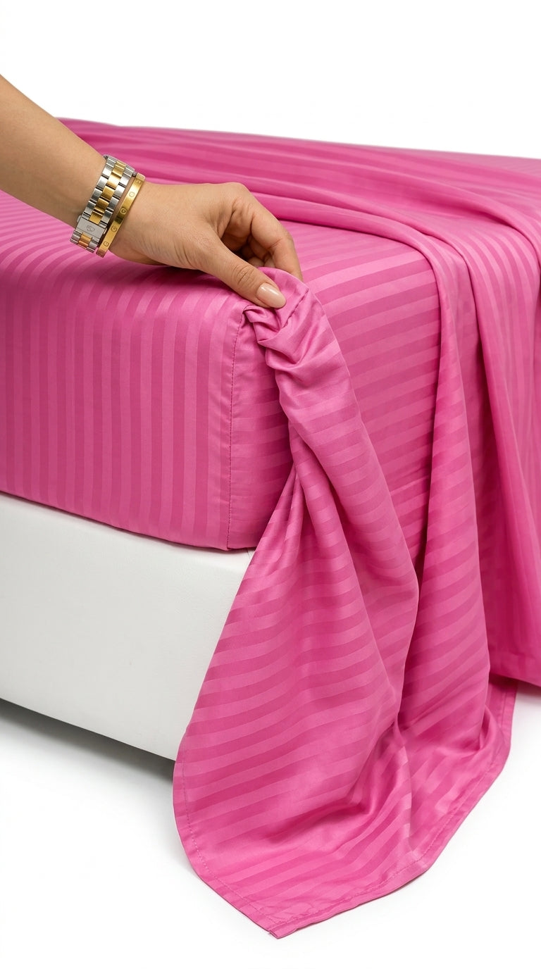 Blush Pink Sateen Stripe Bedsheet – King Size