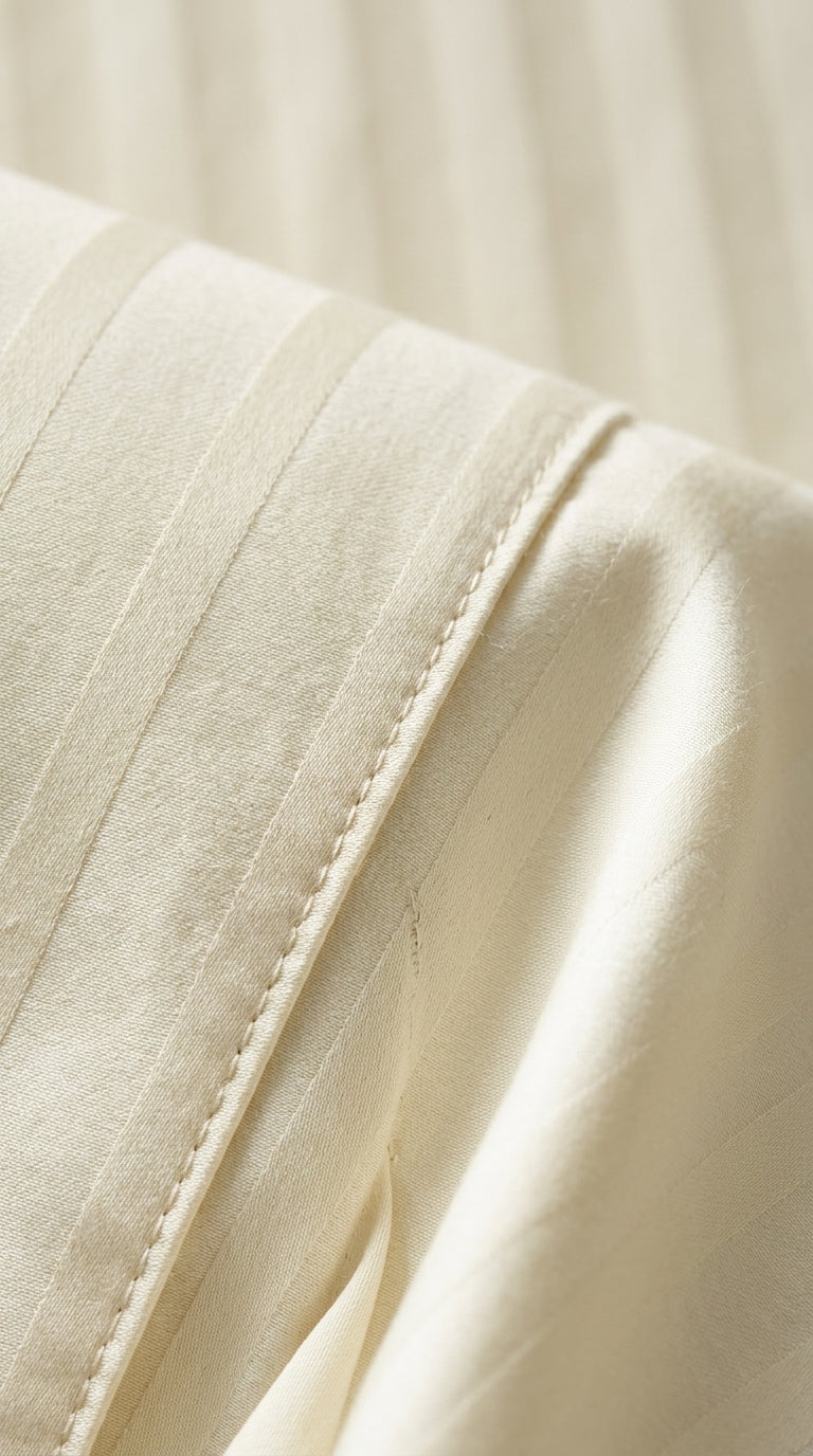 Ivory Stripe Fitted Bedsheet Set – King Size, Sateen Cotton