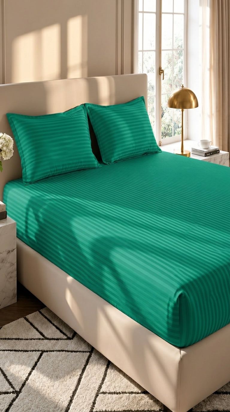 Emerald Teal Sateen Stripe Bedsheet – King Size