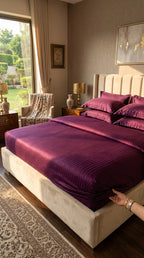 Royal Purple Stripe Fitted Bedsheet Set – King Size