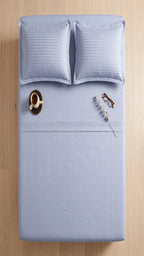 Ice Blue Stripe Fitted Bedsheet – King Size | 100% Micro Cotton Elastic Deep Pocket Bed Sheet