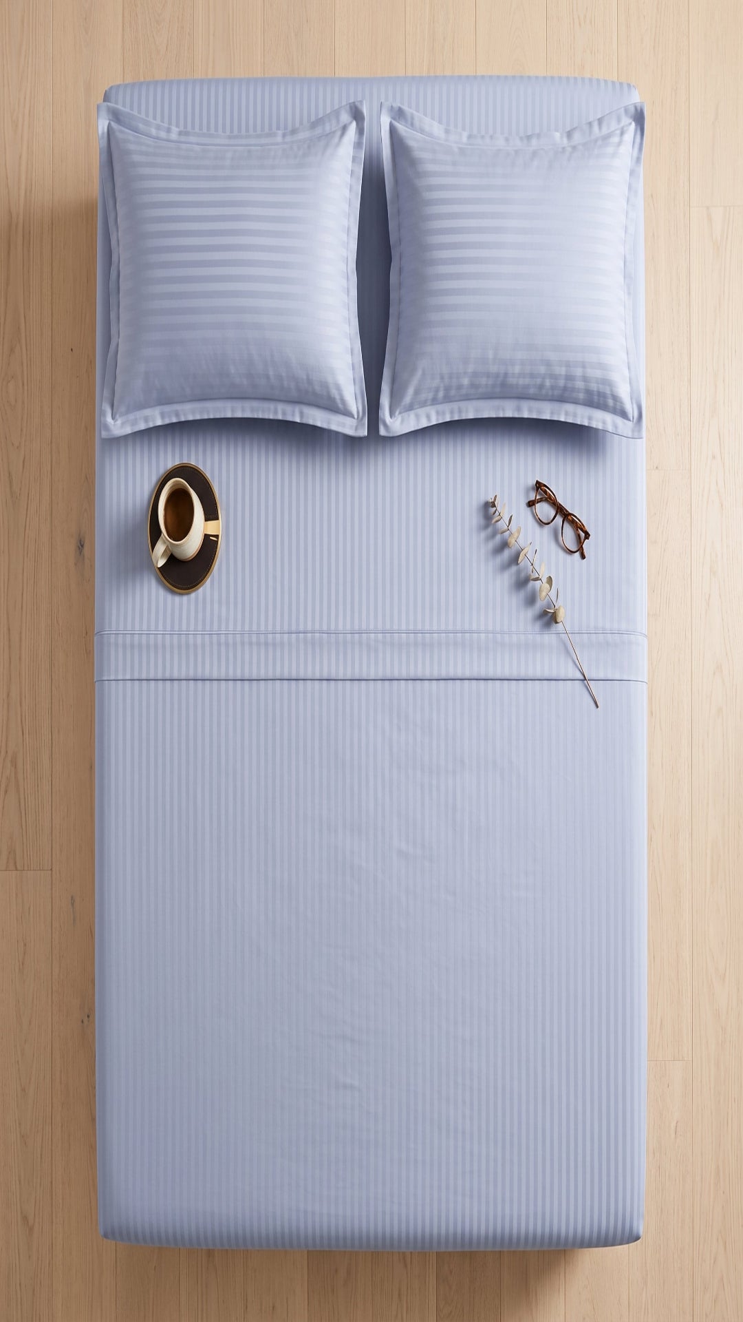 Ice Blue Stripe Fitted Bedsheet – King Size | 100% Micro Cotton Elastic Deep Pocket Bed Sheet