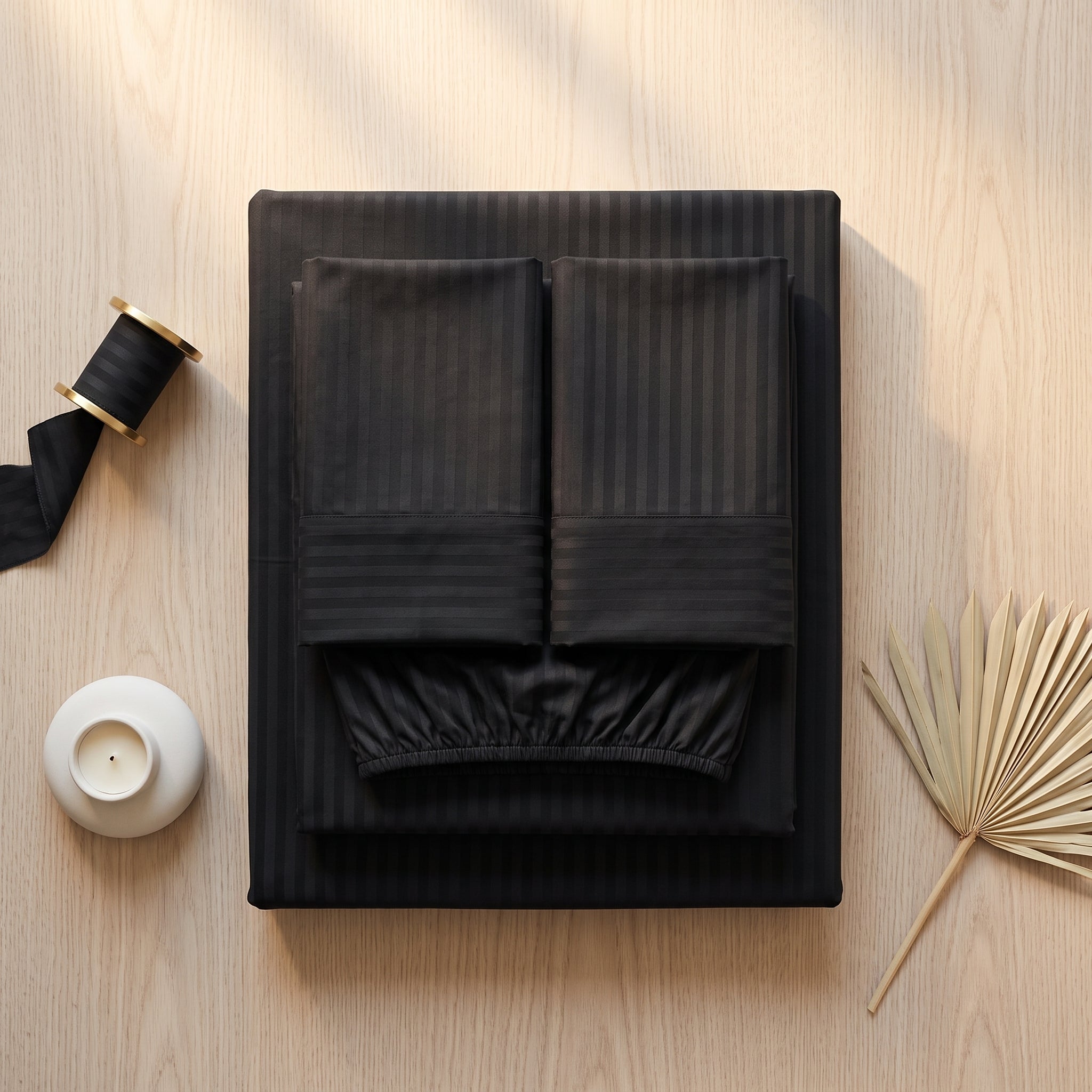 Black Stripe Fitted Bedsheet – King Size | 100% Cotton Elastic Deep Pocket Bed Sheet for Bedroom