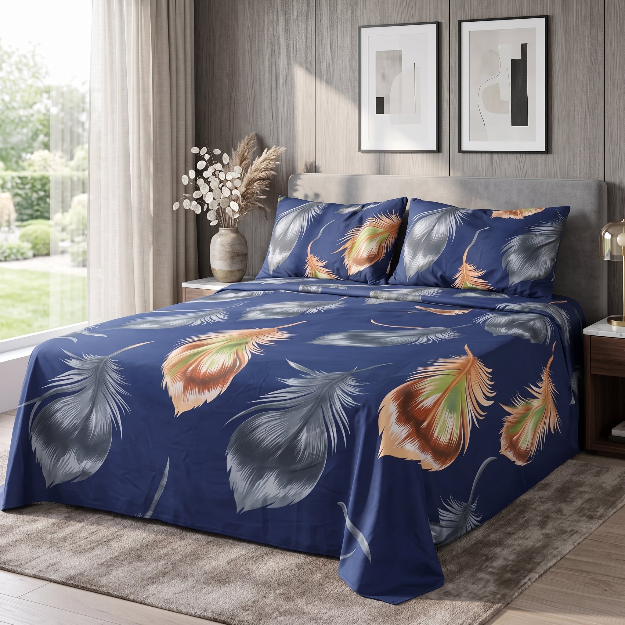 Micro Rich Cotton Double Premium Bed Bedsheet Set - 93x96 | Soft & Elegant Design | 2 Pillow Covers Included