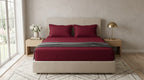 Deep Crimson Red Satin Stripe Fitted Bedsheet Set - King Size | Includes 2 Pillow Covers | Premium Cotton Bedding