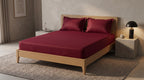 Deep Crimson Red Satin Stripe Fitted Bedsheet Set - King Size | Includes 2 Pillow Covers | Premium Cotton Bedding