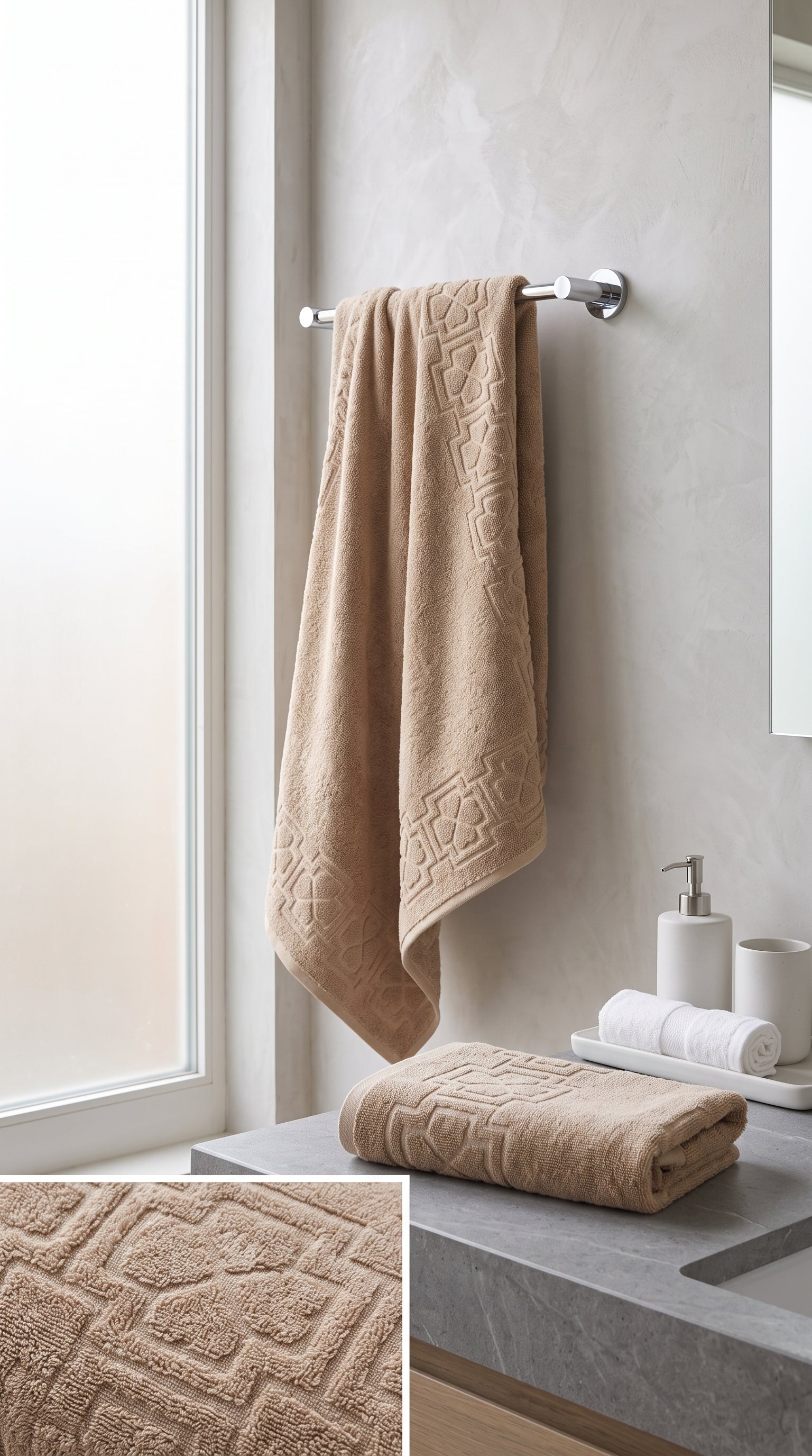 Beige Sand Cotton Bath Towel Set of 2 | 100% Cotton 600 GSM Absorbent Towels