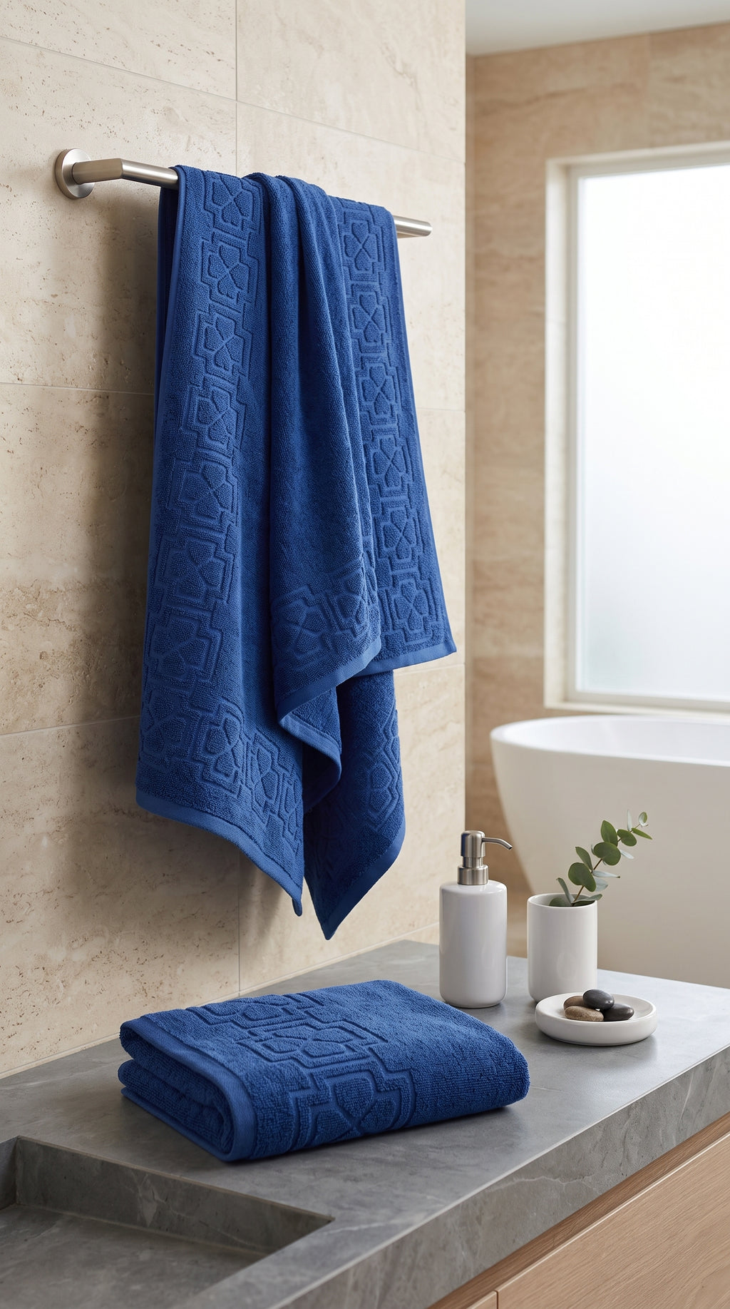 Navy Blue Cotton Bath Towel Set of 2 | 100% Cotton Absorbent Heavyweight Towels