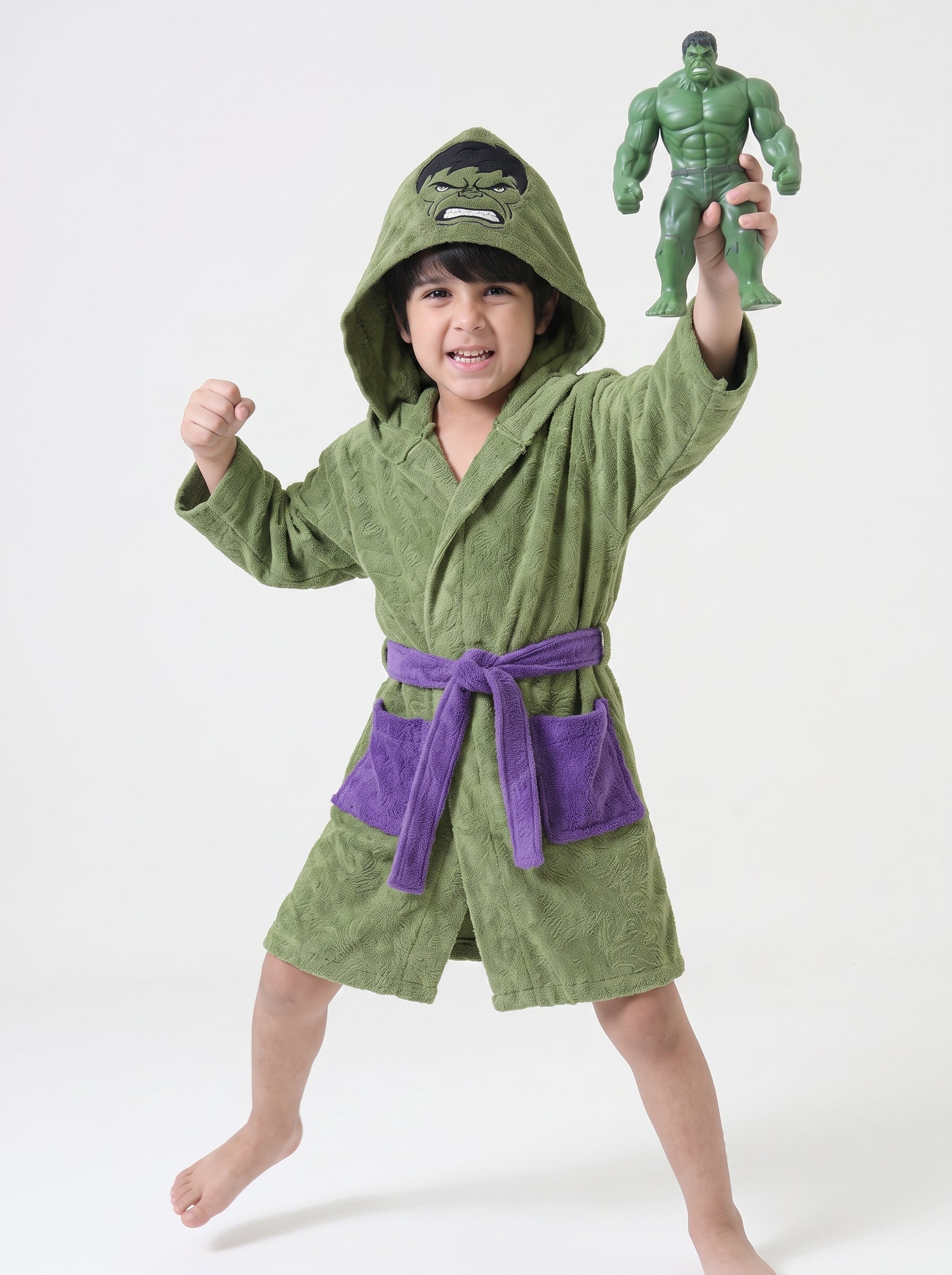 Superhero Hulk Kids Bathrobe – Soft Cotton Velvet for Boys & Girls (Ages 2, 4, 6, & 8)