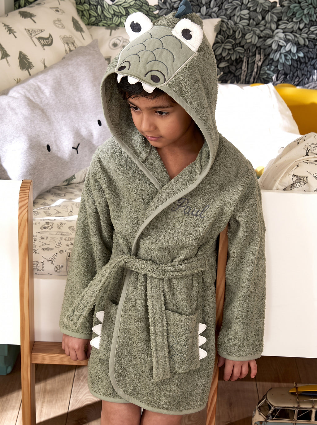 Crocodile Hooded Kids Bathrobe – Green (Ages 4 to 8)